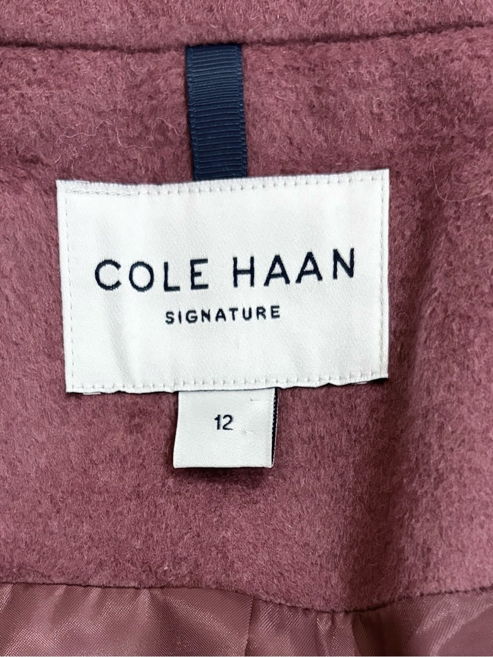 Cole Haan Sz 12 Tie-Waist Wool Trench Coat Dusty Rose pink purple Classic Boho. - Picture 4 of 12